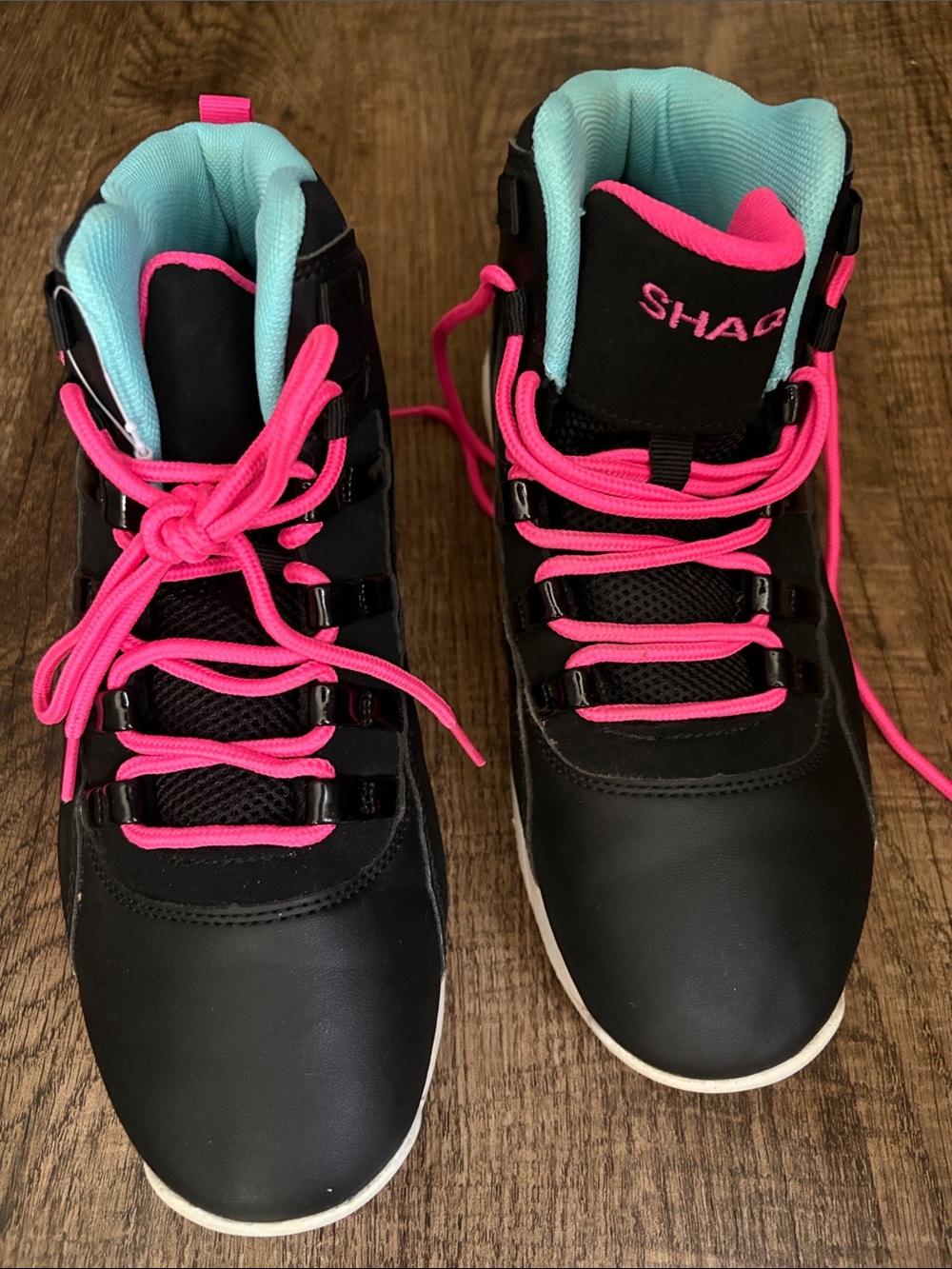 SHAQ Black Athletic High-Top Sneakers with Hot Pink & Aqua Accents Full Press